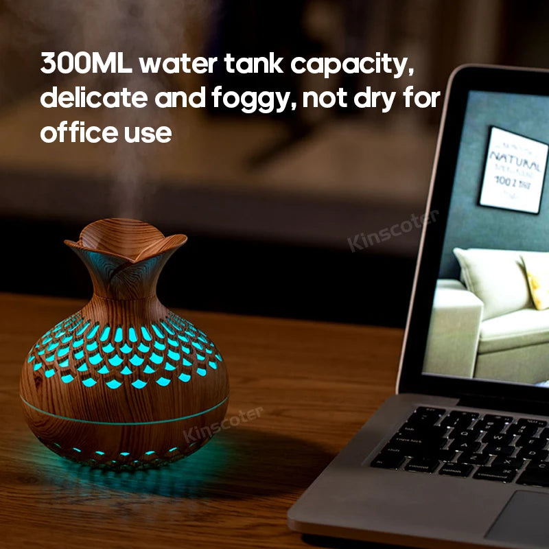 TranquilWoods™ AromaGlow: The Portable Wood Grain Diffuser with Colour-Changing Mood Lighting