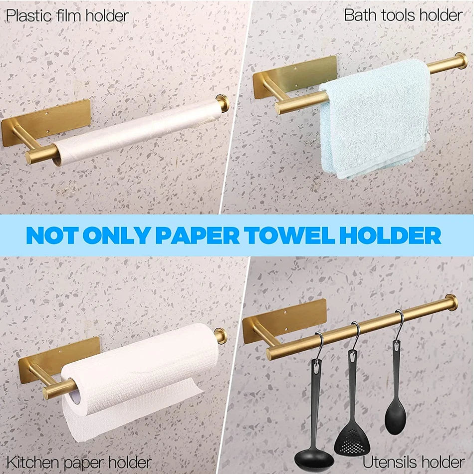 Grip & Gleam™ Duo: The No-Drill Toilet Roll & Towel Holder in Brushed Gold & Black