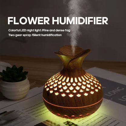 TranquilWoods™ AromaGlow: The Portable Wood Grain Diffuser with Colour-Changing Mood Lighting